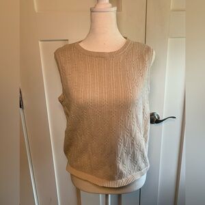 Vintage Beige Cableknit Detail Sweater Vest Size Large